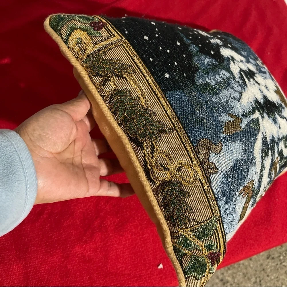 Holiday Tapestry Pillow with Snowy Scene 17X12